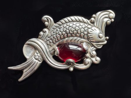 Rare Vintage Los Castillo Brooch Fish in Waves Brooch, Taxco Sterling Brooch #514C For Discount