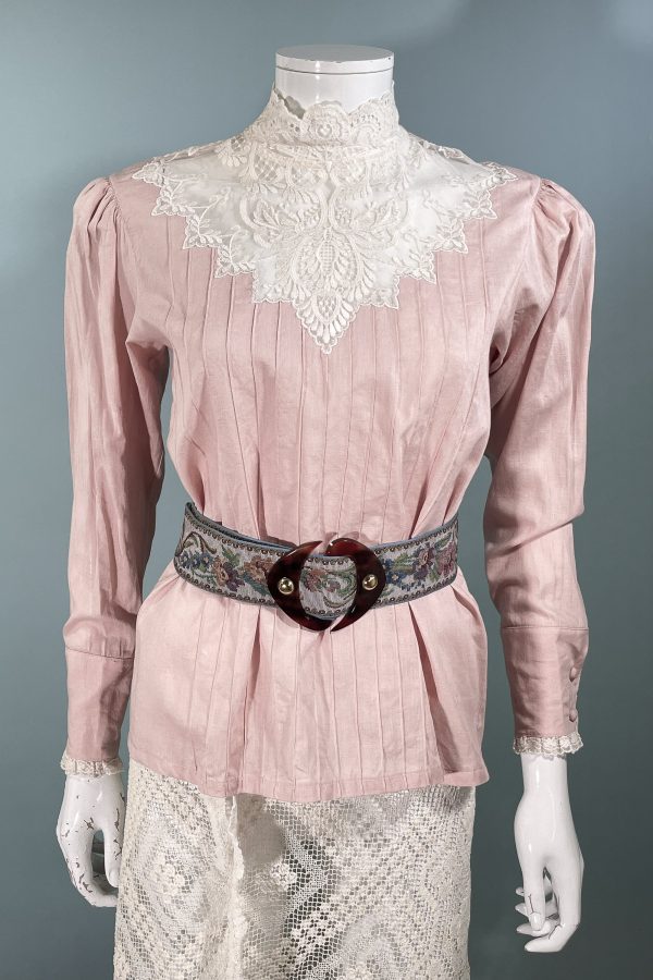 JG Hook Pink Vintage Victorian Style Granny Linen Lace Blouse SZ 6 Petite Online Sale