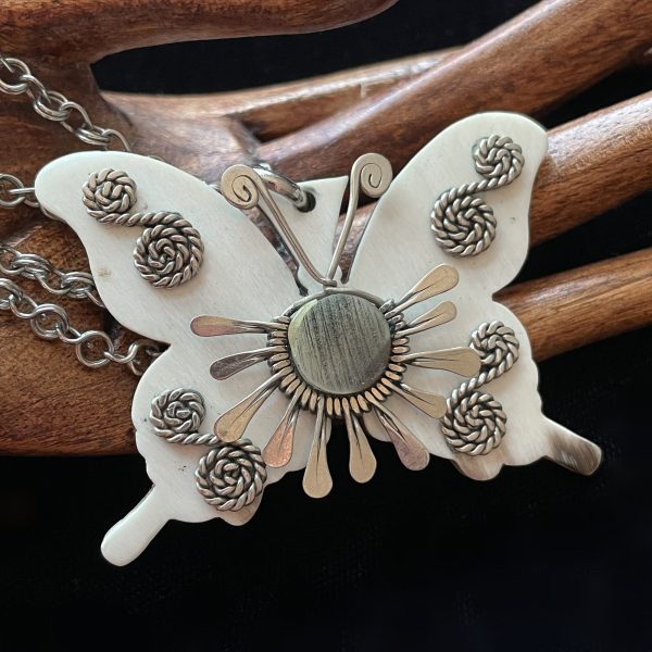 Vintage 60s 70s Butterfly Pendant Necklace, Handcrafted Necklace Online Hot Sale