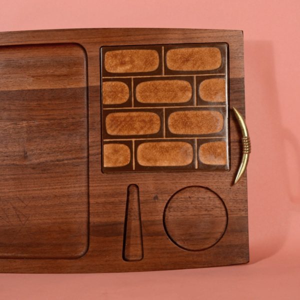 Vintage Georges Briard Wood Serving Tray, Ceramic Tile Metal Handles, Danish Modern Platter Online