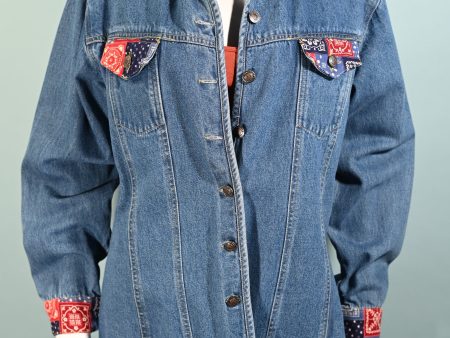 90s Denim Chore Jacket Bandana Accents L Fashion