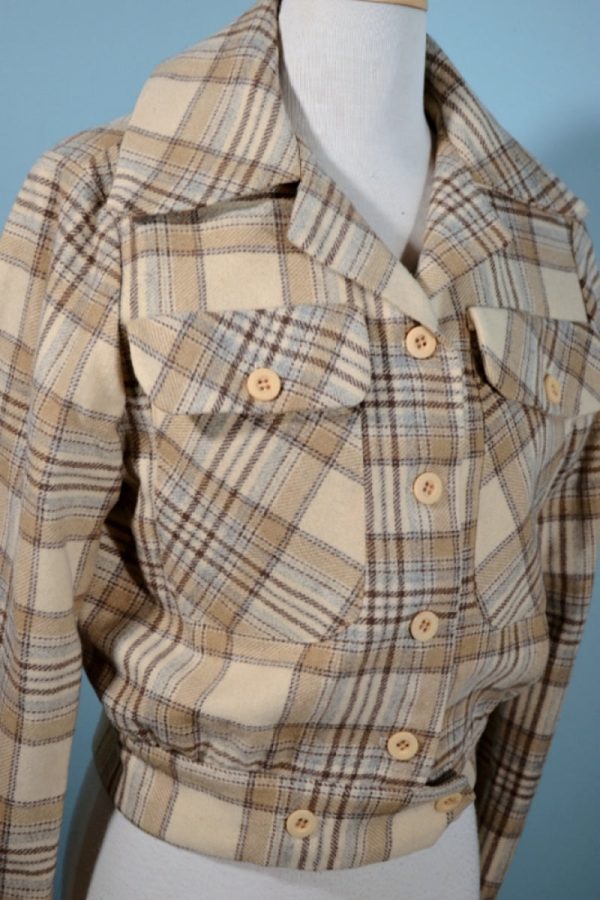 Trousers Up 70s Wool Plaid Bomber Jacket M For Sale