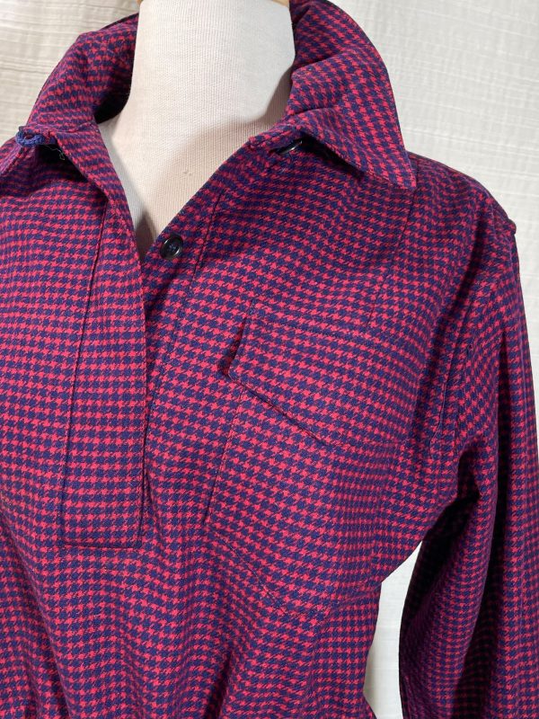 Vintage Jantzen Winter Sports, Wool Red Blue Houndstooth Check Top M Fashion