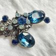 Vintage 40s Blue Rhinestone Crystal Brooch, Pot Metal Floral Brooch Hot on Sale