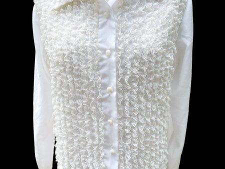 Vintage 70s White Lace Blouse Tunic, Tuxedo Style Ruffle Blouse Lady Arrow Online now