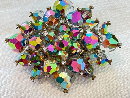 Vintage MCM Colorful Aurora Borealis Cluster Brooch Sale