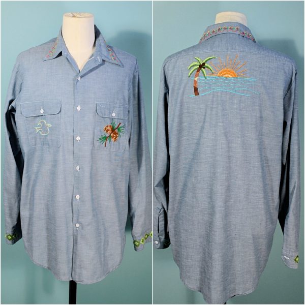 Vintage 60s 70s Embroidered Sunshine Hippie Shirt, Big Mac L XL For Discount