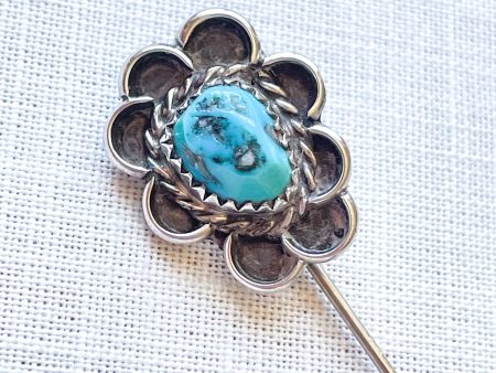 Vintage Silver Turquoise Southwestern Stick Pin Brooch Hat Pin Supply