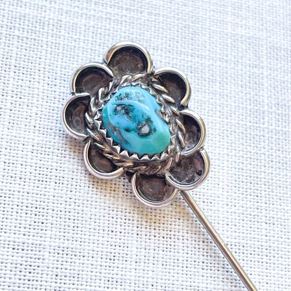 Vintage Silver Turquoise Southwestern Stick Pin Brooch Hat Pin Supply