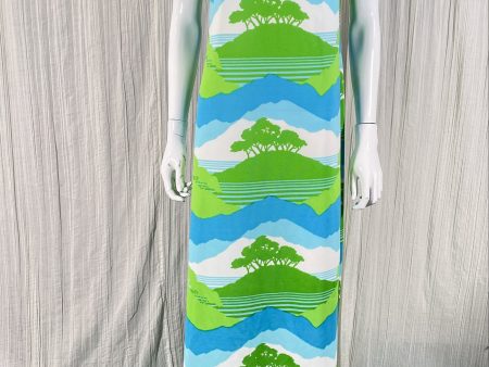 Vintage Maxi Dress Trees Nature Novelty Print, Bohemian Hippie Dress S on Sale