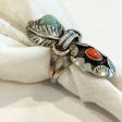 Vintage Navajo Native American Ring, Silver Turquoise Coral Signed JT Online now