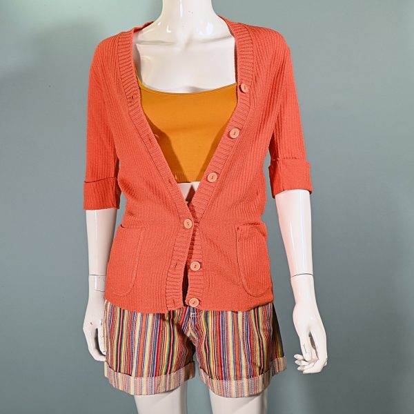 Vintage 60s Mod Orange V Neck Short Sleeve Long Top S on Sale