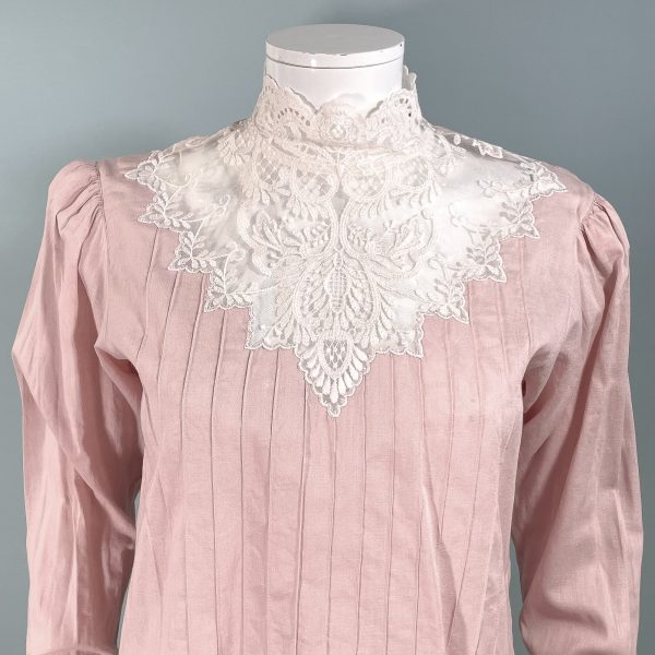 JG Hook Pink Vintage Victorian Style Granny Linen Lace Blouse SZ 6 Petite Online Sale