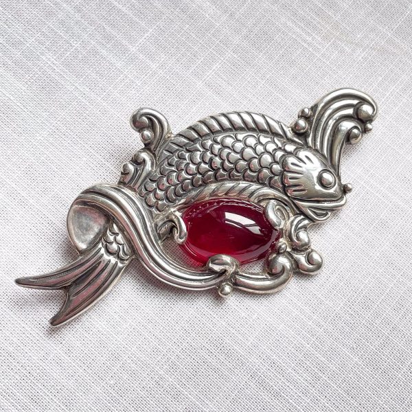 Rare Vintage Los Castillo Brooch Fish in Waves Brooch, Taxco Sterling Brooch #514C For Discount