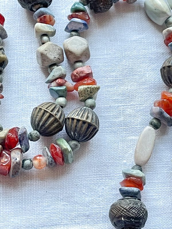 Vintage Ethnic Boho Beaded Hippie Necklace, Agate Soapstone Aged Necklace on Sale