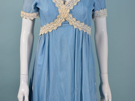 Vintage 1960s Baby Blue Velvet Lace MOD Dress S Online Sale