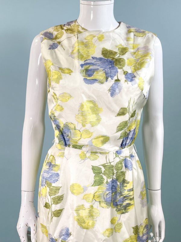 Vintage 60s Floral Print Wiggle Dress, Sleeveless Summer Dress S Fashion