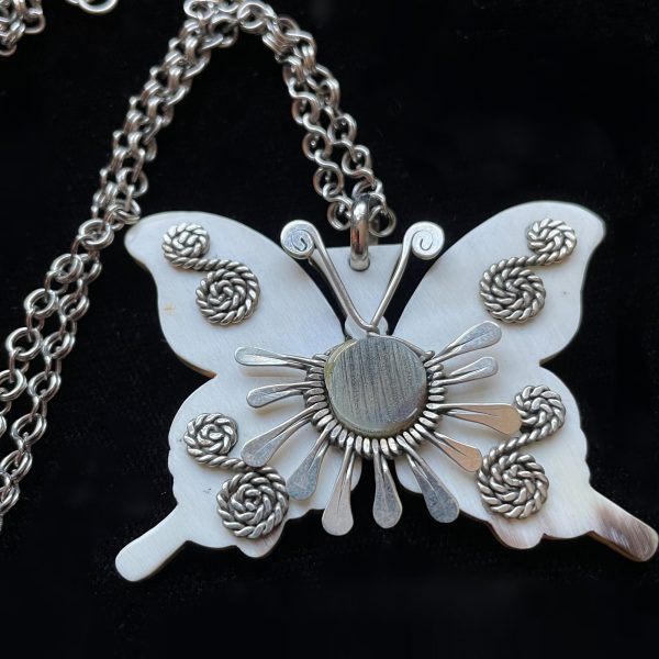 Vintage 60s 70s Butterfly Pendant Necklace, Handcrafted Necklace Online Hot Sale