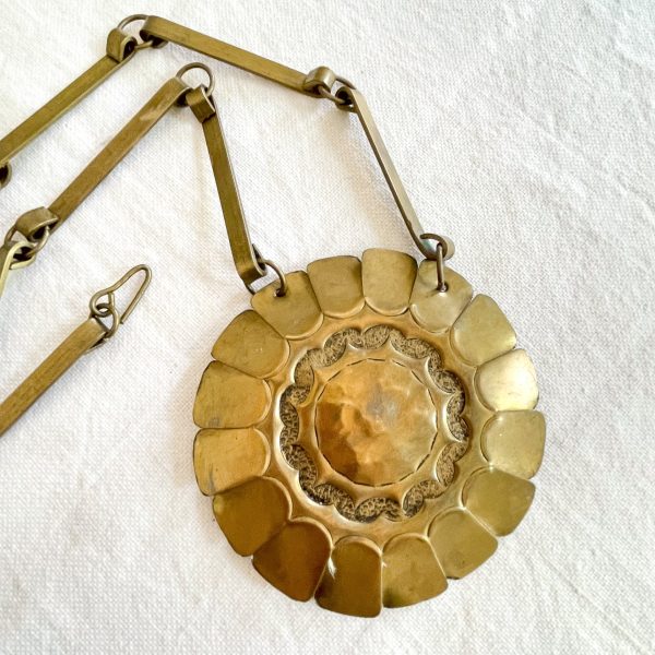 Vintage Brass Handmade Modernist Necklace, Boho Hippie Pendant Necklace Online Sale