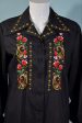 Vintage 60s Black Hand Embroidered Boho Blouse, Lily Shanghai China SZ 40 Supply