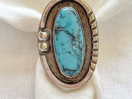 Vintage Silver Turquoise Native American Ring, Signed SS Size 11 Fashion