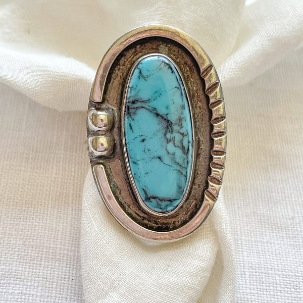 Vintage Silver Turquoise Native American Ring, Signed SS Size 11 Fashion