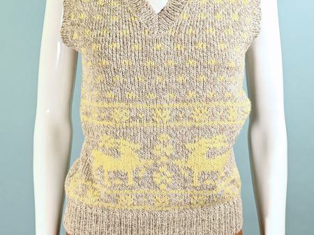 Vintage Knit Deer Snowflake Pullover Vest M For Cheap