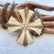 Vintage Enamel Flower + Rhinestone Pendant Necklace, Gold Tone Hippie Necklace Online