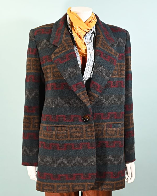 Vintage 80s Southwestern Indian Blanket Style Oversized Jacket Blazer L Fashion