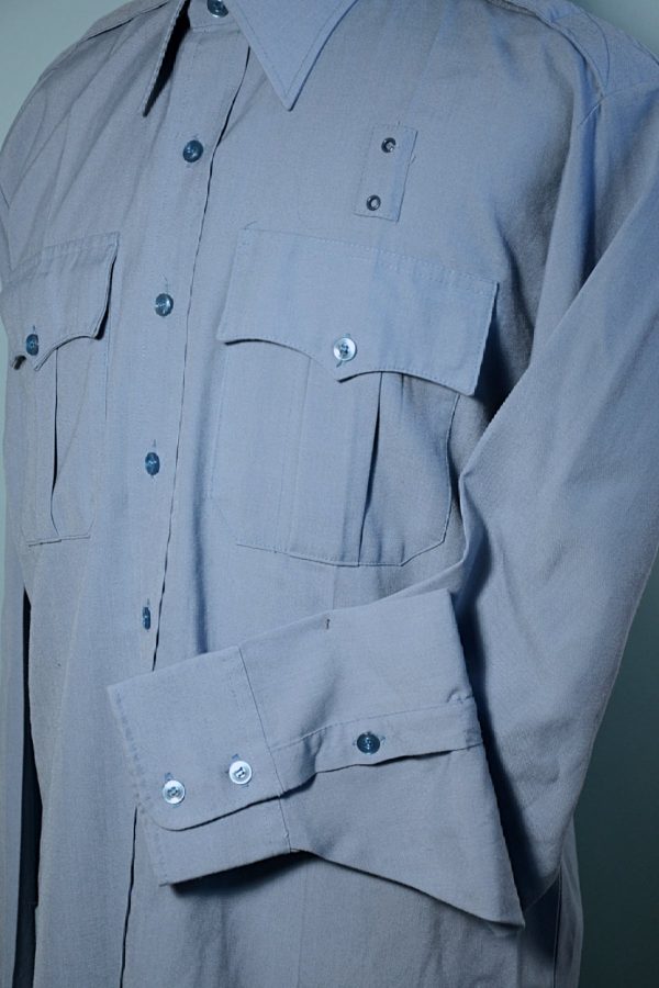 Vintage Blue Uniform Military Police Safari Style Shirt, Epaulets Costume Prop L XL Online Hot Sale