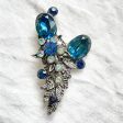 Vintage 40s Blue Rhinestone Crystal Brooch, Pot Metal Floral Brooch Hot on Sale