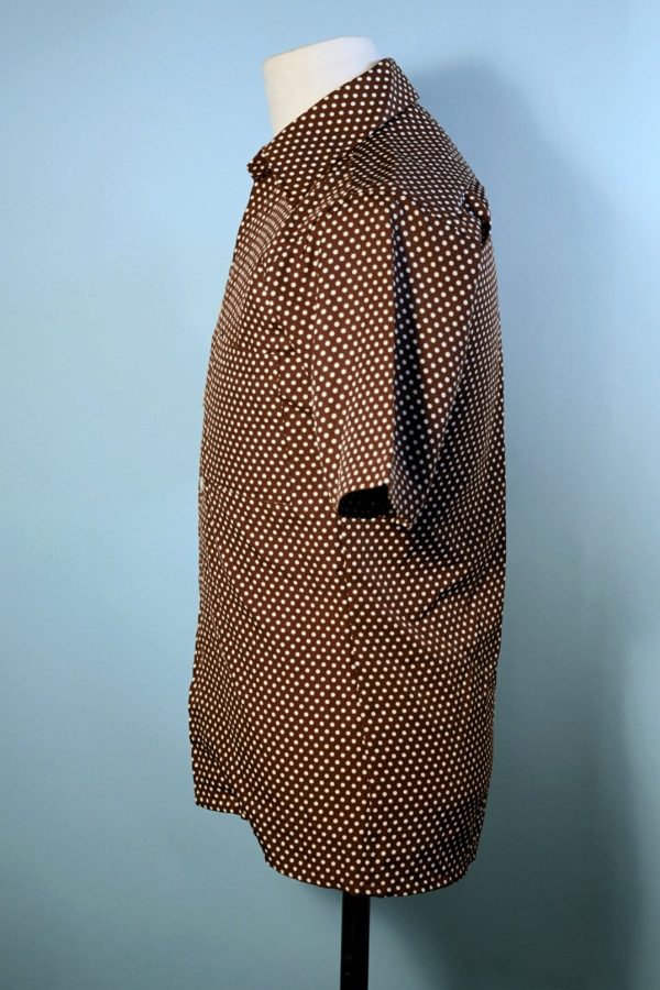 Brown Polka Dot Short Sleeve 70s Polyester Disco Shirt S Online Hot Sale