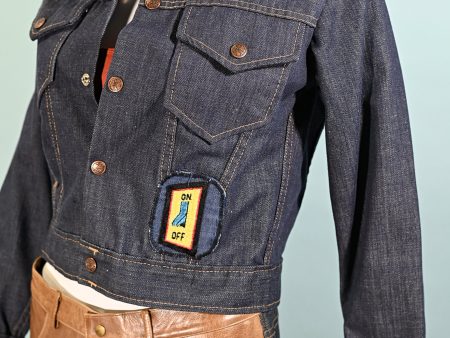 Vintage 60s 70s Denim Jacket w Patches, Montgomery Ward Junior Sizing XS S For Cheap