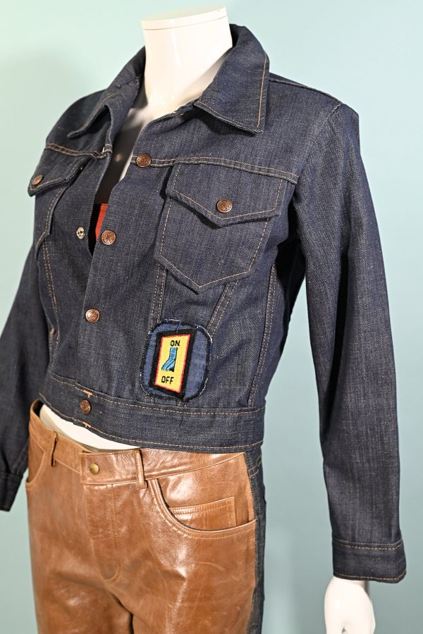 Vintage 60s 70s Denim Jacket w Patches, Montgomery Ward Junior Sizing XS S For Cheap