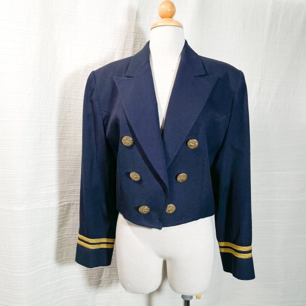 Vintage 80s Christian Dior Cropped Military Style Navy Blazer, Relaxed Fit 4 Online Sale