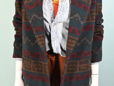 Vintage 80s Southwestern Indian Blanket Style Oversized Jacket Blazer L Fashion