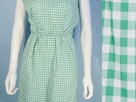 Vintage 60s Green and White Gingham Mini Day Dress, Cottagecore S Sale