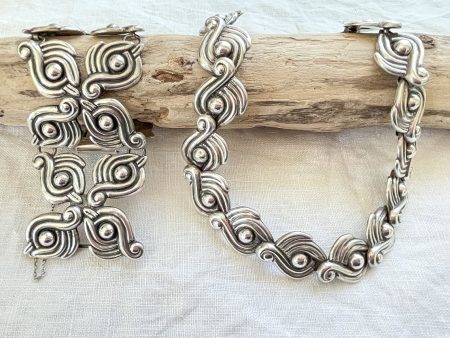 Vintage Los Castillo Necklace Bracelet Set #122, Taxco Mexico Sterling on Sale