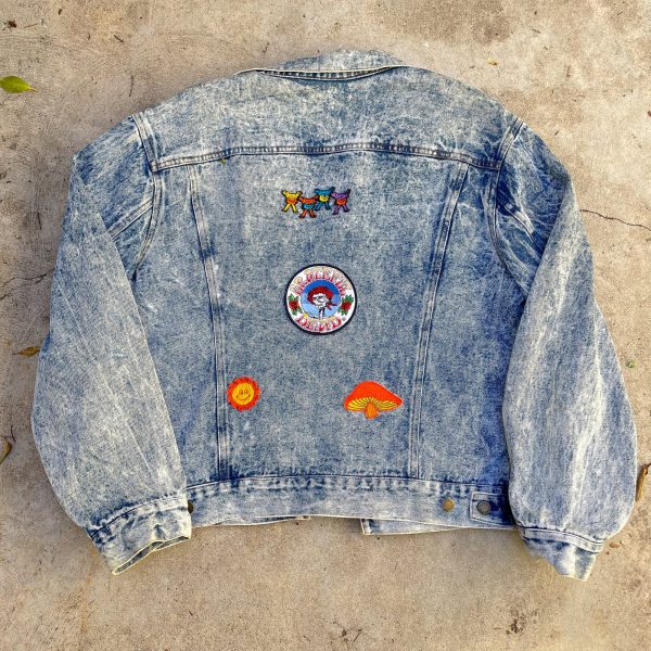 80s Acid Washed Denim Jacket Grateful Dead Patches, Dead Head Denim Jacket, Grunge Rocker Sale