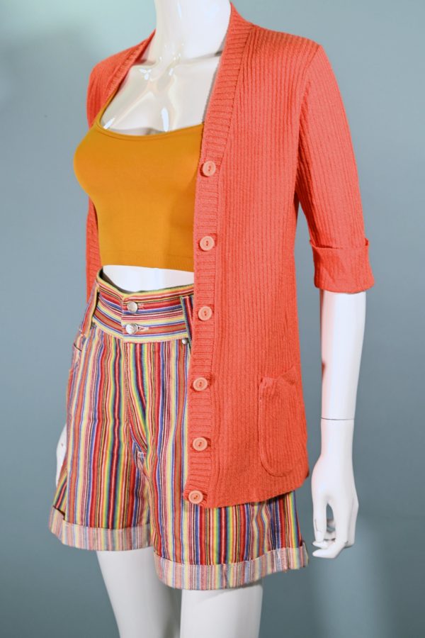 Vintage 60s Mod Orange V Neck Short Sleeve Long Top S on Sale