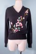 Vintage 70s Rochelle Black Acrylic Embroidered Pullover Sweater S For Sale