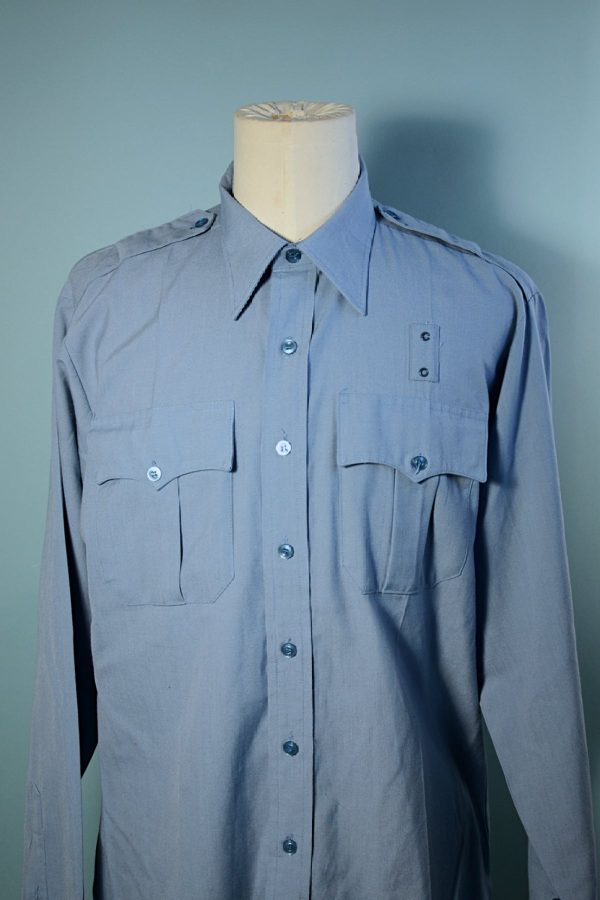 Vintage Blue Uniform Military Police Safari Style Shirt, Epaulets Costume Prop L XL Online Hot Sale