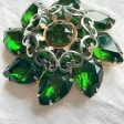 Vintage Emerald Green Domed Pear Shaped Rhinestone Brooch, Heart Details Hot on Sale