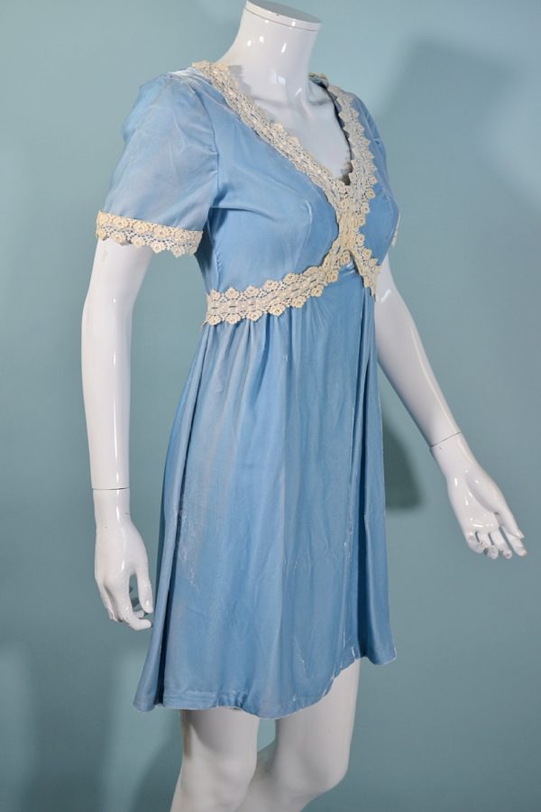 Vintage 1960s Baby Blue Velvet Lace MOD Dress S Online Sale