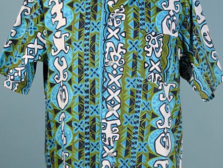 Vintage 60s Hawaiian Shirt Abstract Modernist Aloha Shirt with Repair L Online