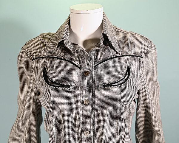 Jeans de Christian Lacroix Cowboy Shirt, Black White Check Size 10 44 For Sale