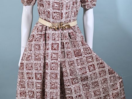 Vintage 40s Novelty Print Cottagecore Dress, Pockets 29  Waist M Supply