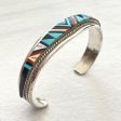 R L Yuselew Zuni Sterling Silver Cuff Bracelet, Onyx Coral Turquoise Bracelet 23.8 G Online Sale