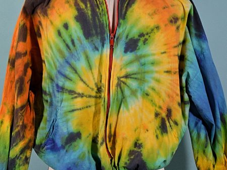 Vintage Rainbow Tie Dye Zip Front Jacket, Relaxed Fit Unisex S M Fashion