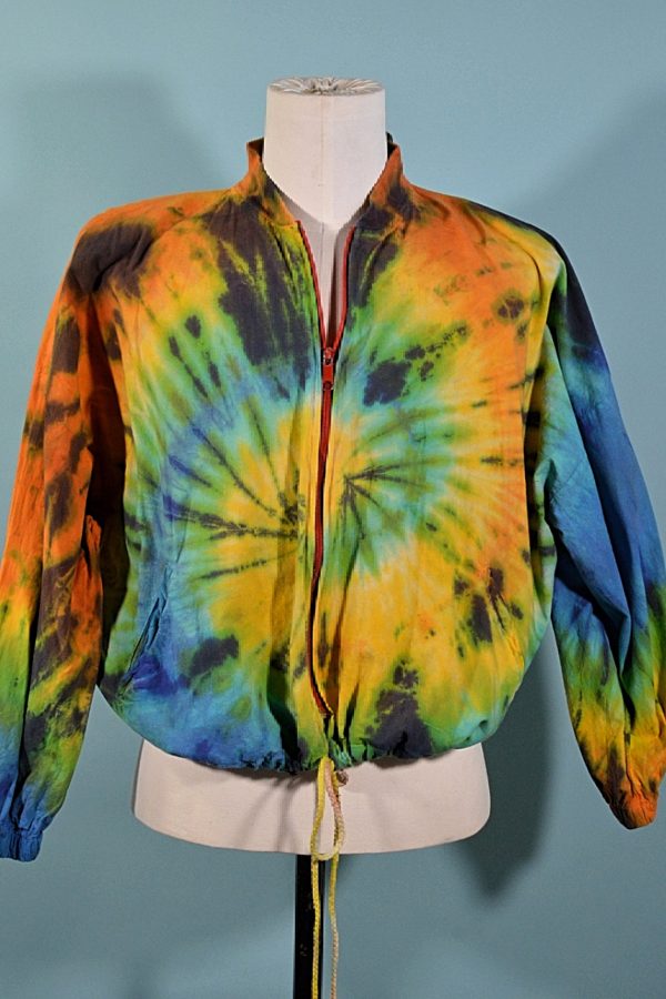 Vintage Rainbow Tie Dye Zip Front Jacket, Relaxed Fit Unisex S M Fashion